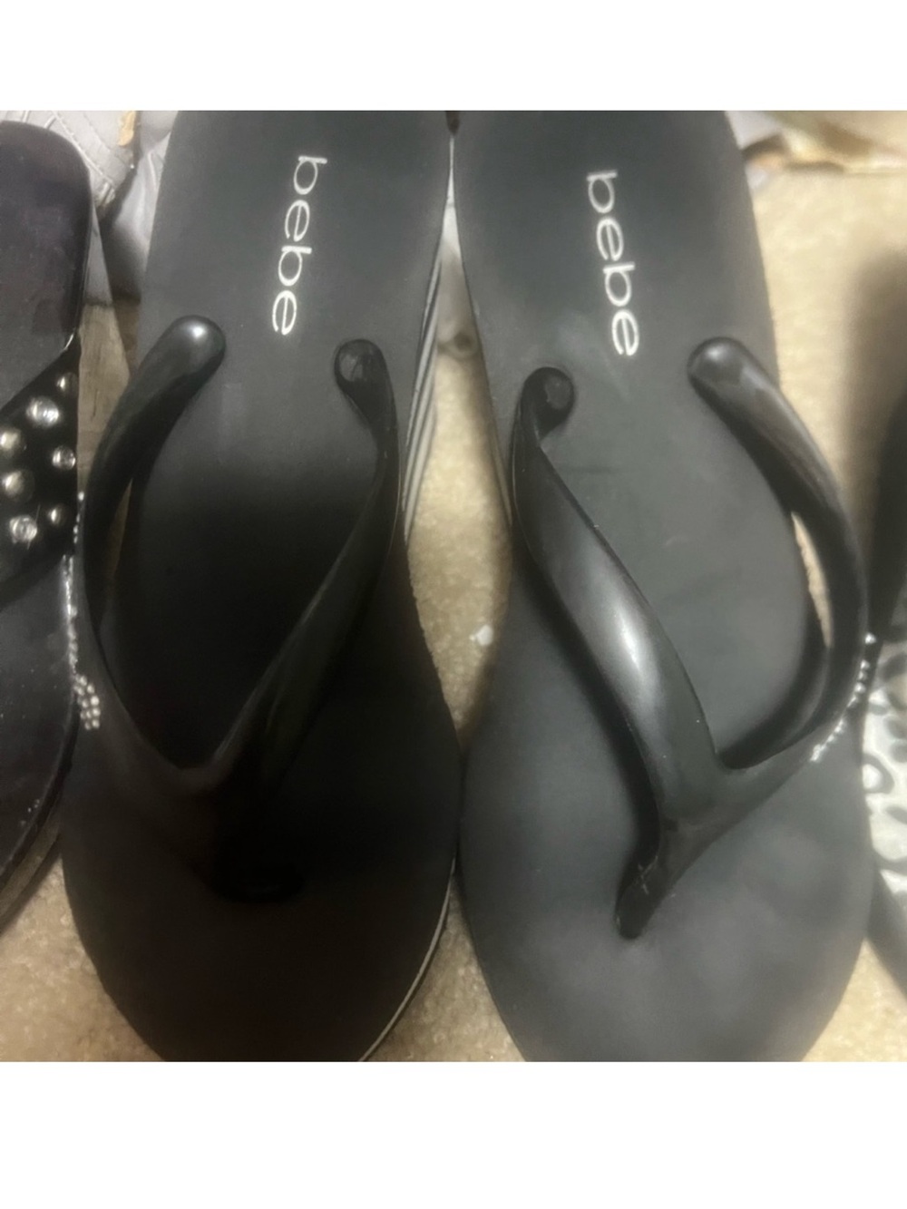 2 pairs of bebe Black Glossy Flip Flop Sandals